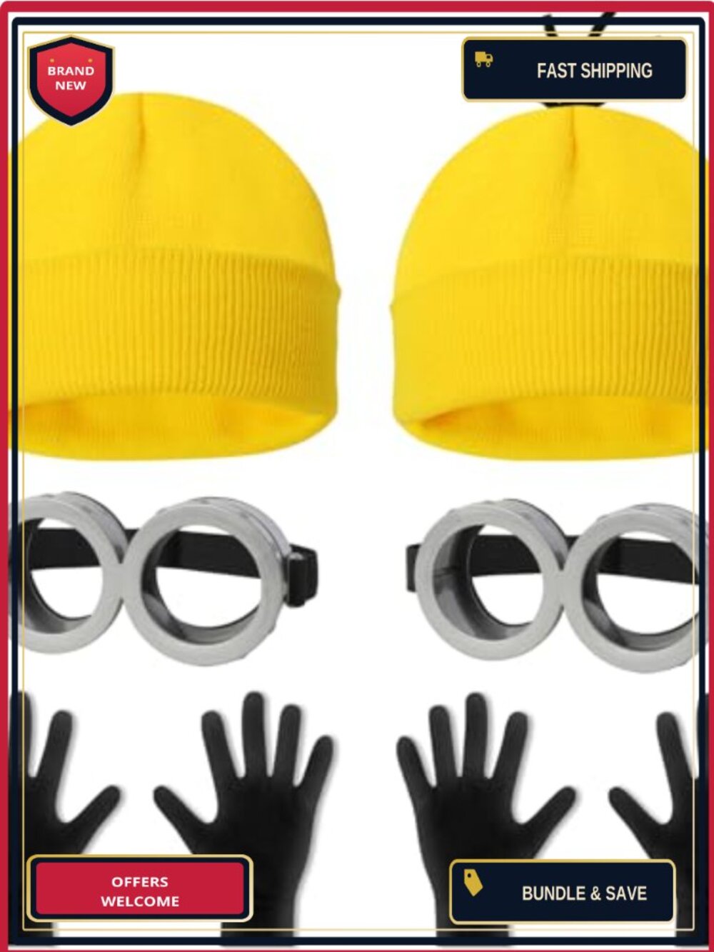 Halloween Costume Accessory Set 6 Pcs Goggles Beanie Gloves Cosplay Dress Up